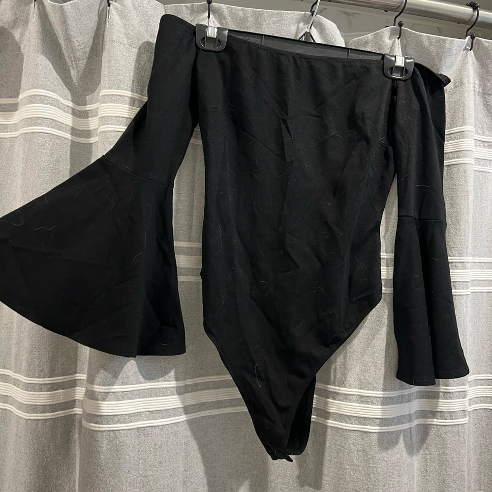 Lulus black off shoulder bell sleeve bodysuit